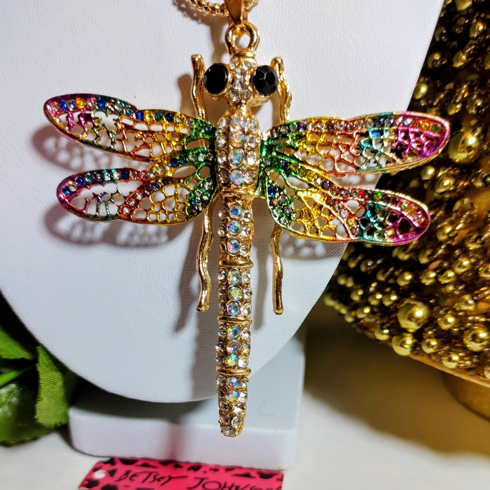 Betsey Johnson Multicolor Dragonfly Pendant Necklace